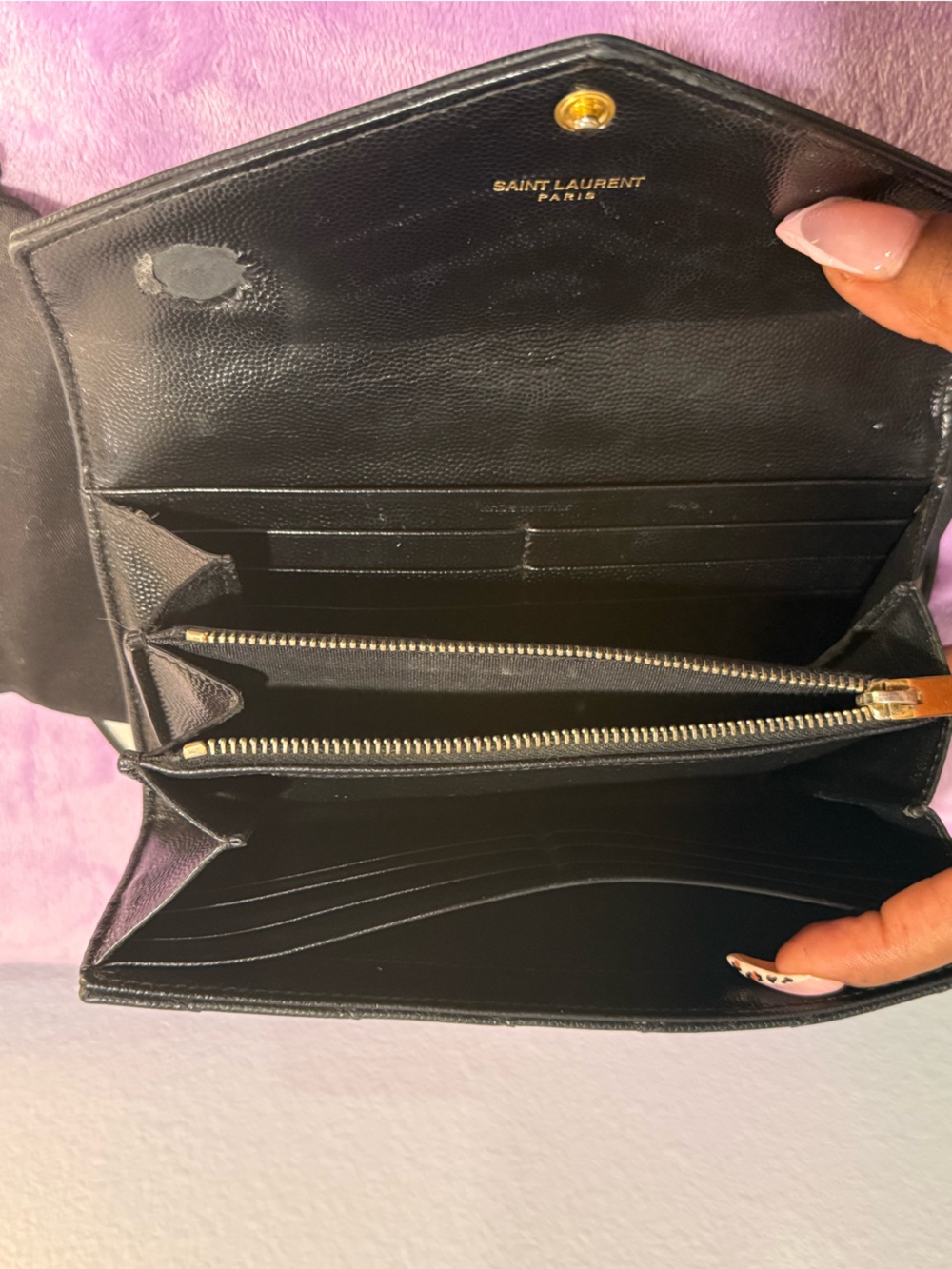 Authentic YSL Black Grained Leather Cassandre Matelassé Large Flap Wallet - Picture 12 of 14